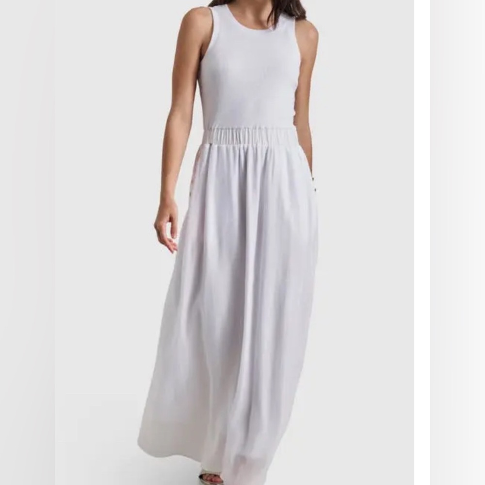 DKNY Mixed Media Maxi White Sleeveless Dress